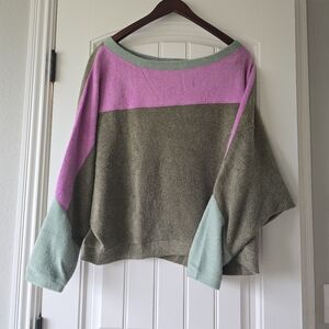 💚💗Free People Blue Monday Colorblock Fleece Pullover Sweatshirt M